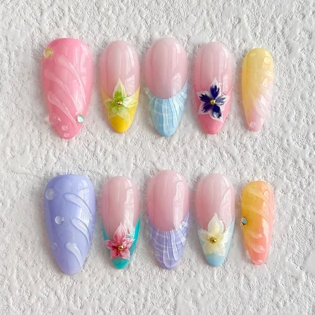 Pastel Floral Gradient Press-On Nails