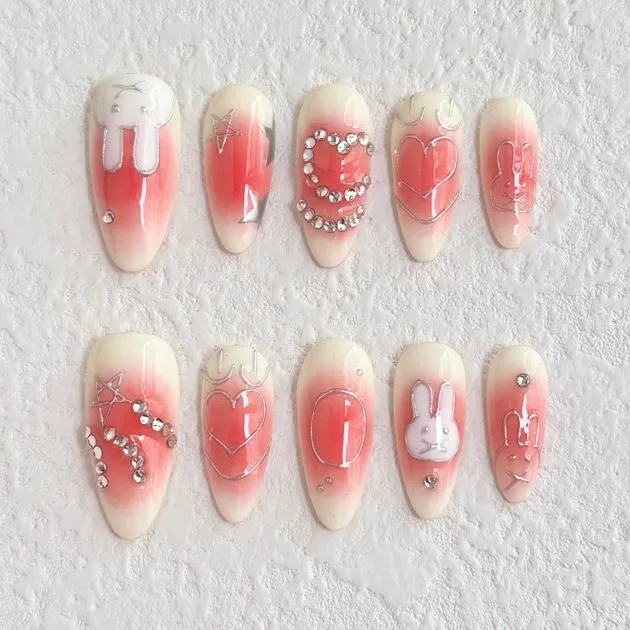 Blush Bunny Heart Press-On Nails