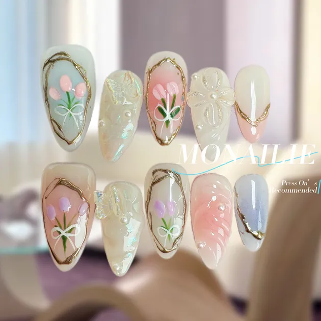 Pastel Tulip Floral Press-On Nails