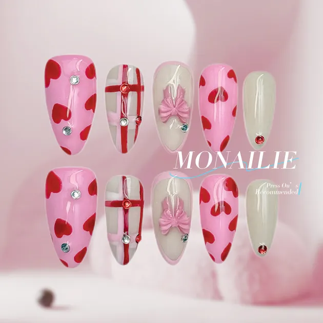 Pink Heart Valentine Press-On Nails