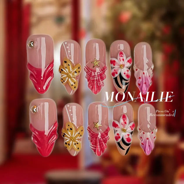 Red Butterfly Bloom Press-On Nails