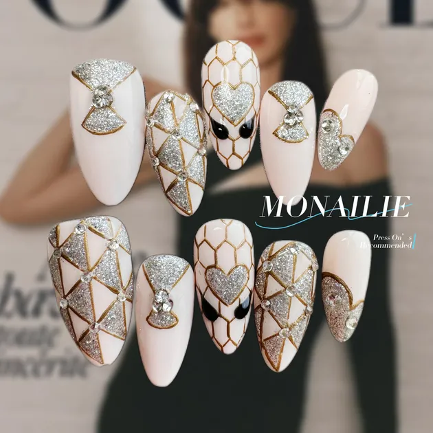 Glitter Geometric Heart Press-On Nails