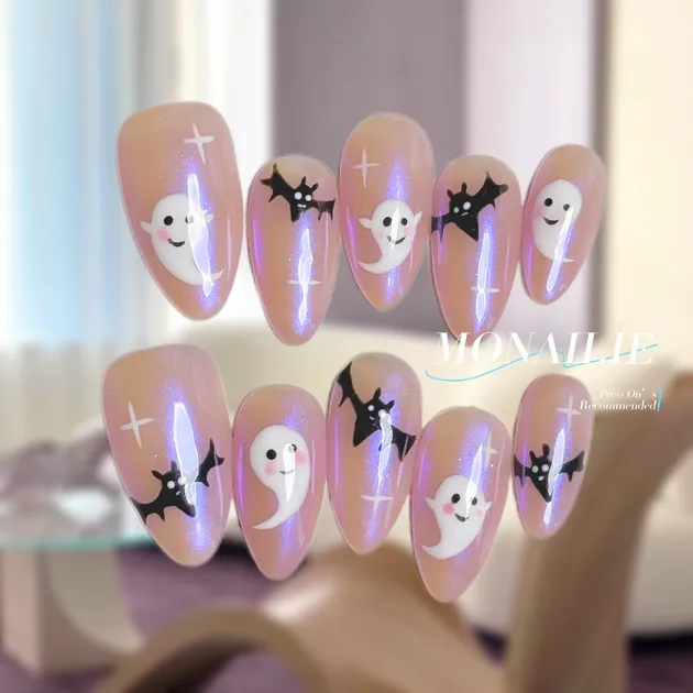 Halloween Ghost and Bat Press-On Nails