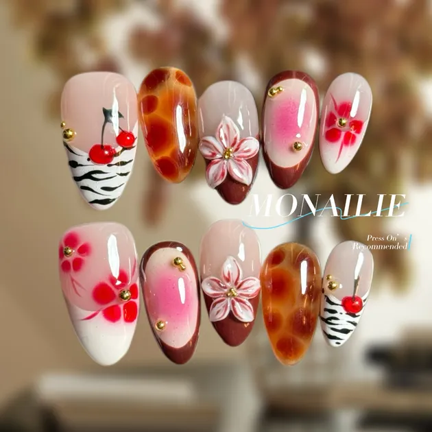 Cherry Leopard Print Press-On Nails